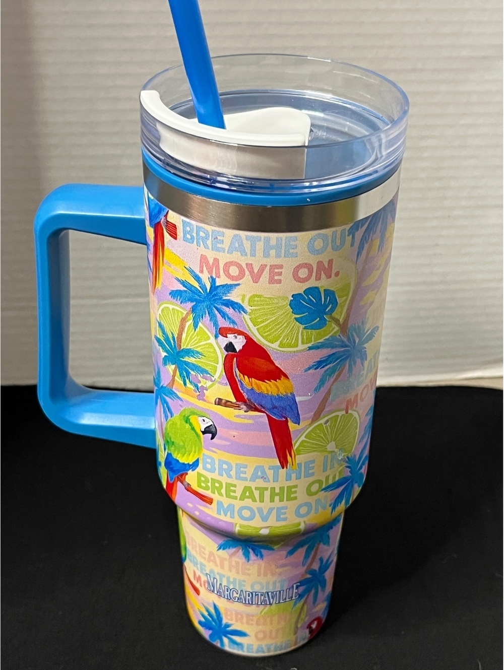 Margaritaville 40oz Tropical Parrot Travel Tumbler with Straw & Handle